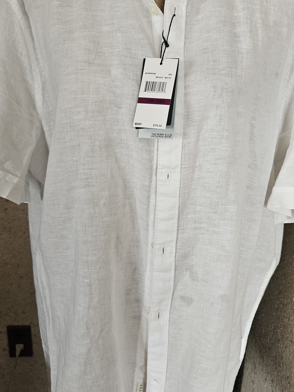 Perry Ellis White Linen Short Sleeve Button-Up Shirt